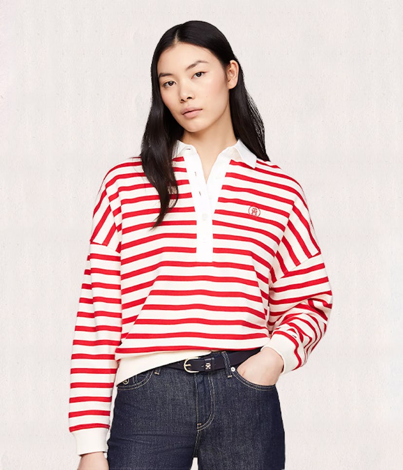Relaxed Fit Breton Stripe Rugby Polo