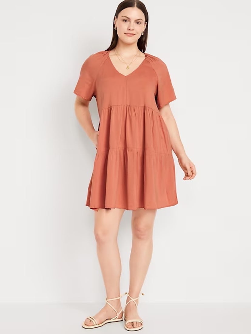 V-Neck Mini Swing Dress