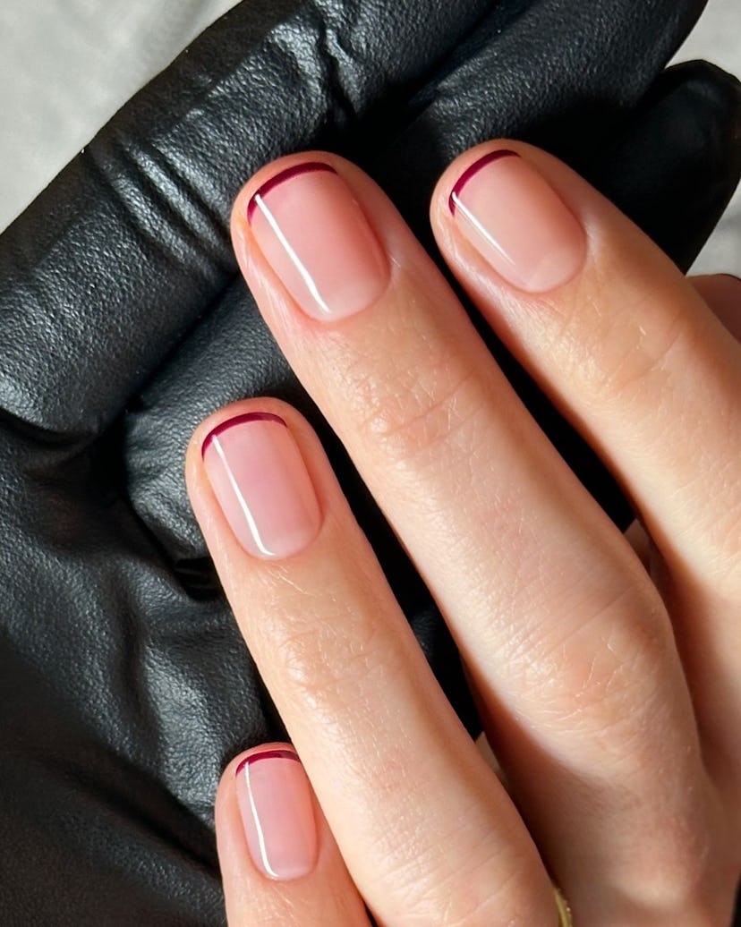 Try cherry mocha micro French tip nails.