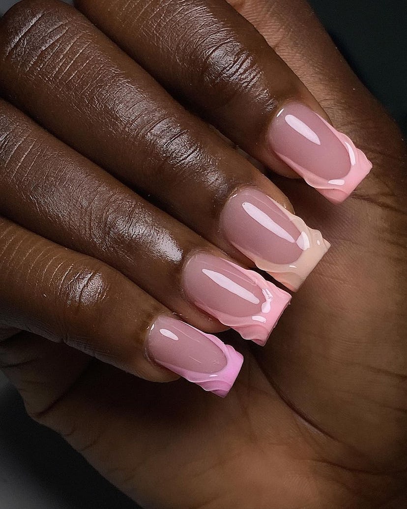 Try French tip nails with clear 3D waves.