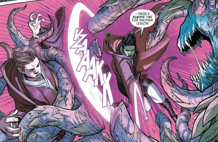 Vernestra Rwoh using her lightwhip in The High Republic #5, published in 2021.