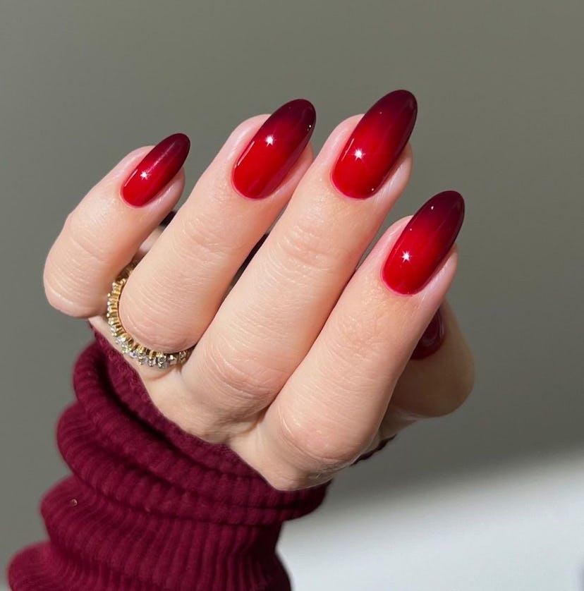 Try dark cherry French tip nails.