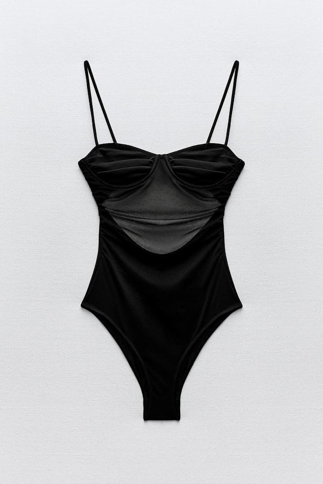 Draped Tulle Swimsuit 