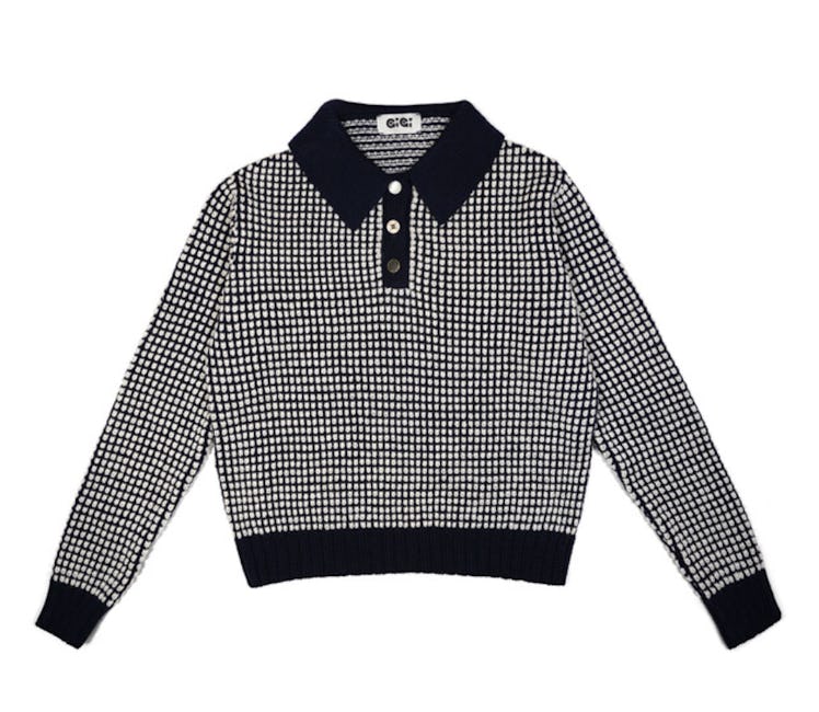 polo sweater navy and ivory