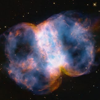 A Hubble image of the Little Dumbbell Nebula. The name comes from its shape, which is a two-lobed st...