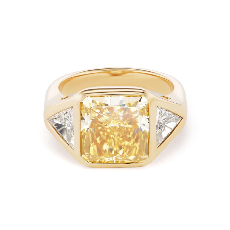 Custom North-South Radiant-Cut Yellow Diamond & Triangle Sides