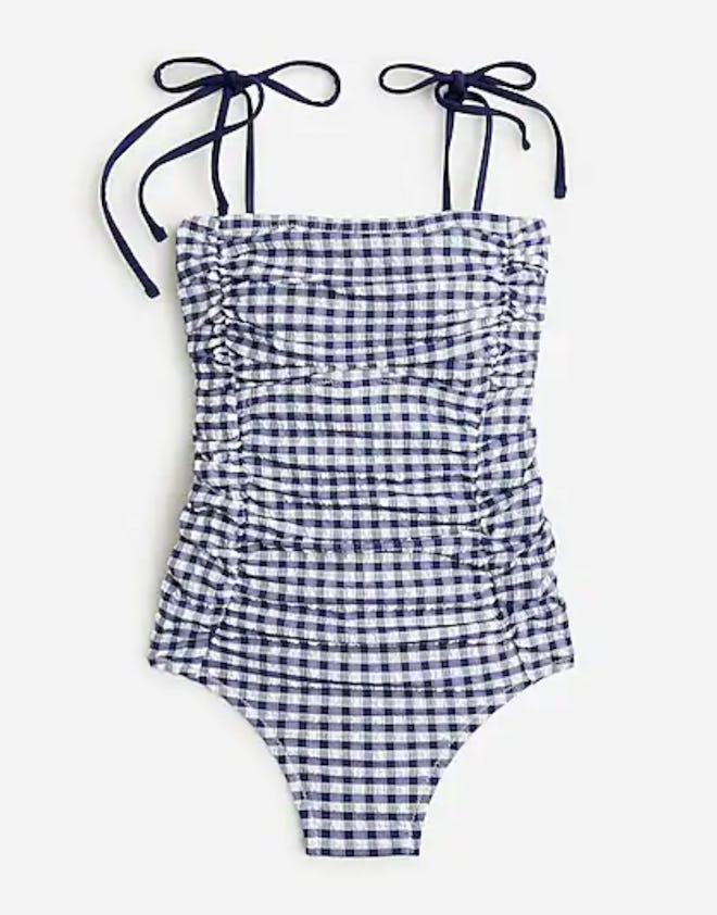 Ruched Tie-Shoulder One-Piece Swimsuit 