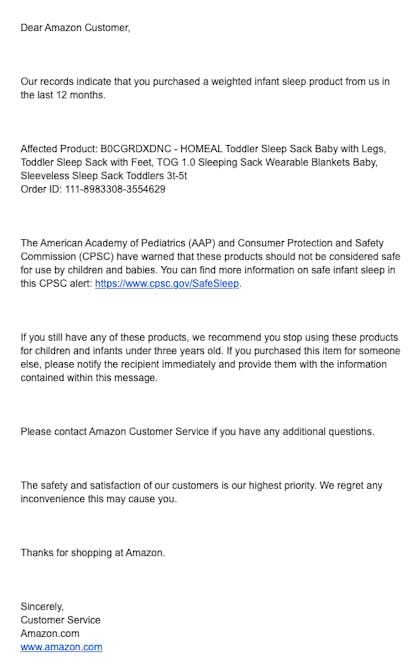 Amazon Bans The Sale Of Weighted Sleep Sacks & Swaddles