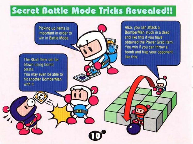 Battle mode instruction page from the Super Bomberman 2 manual