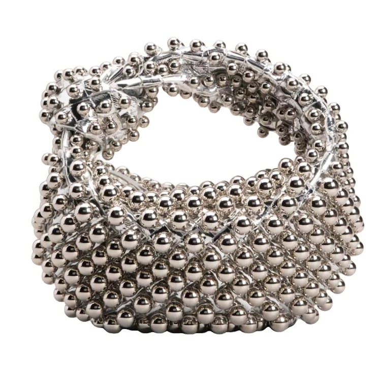 metallic silver leather handbag