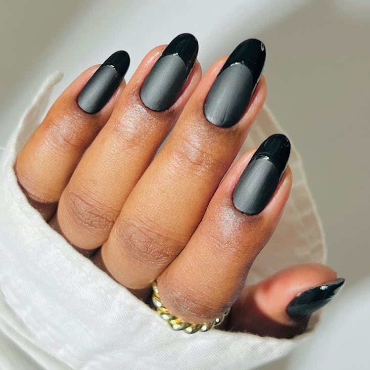 matte black reverse french tip nails
