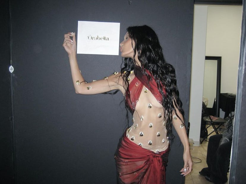 Bella Hadid wears a cut-out dress.