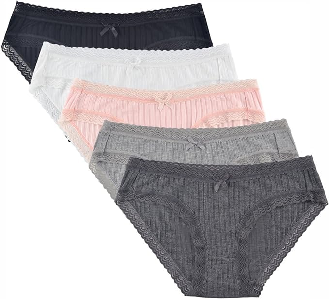 KNITLORD Lace Trim Cotton Underwear (5-Pack)