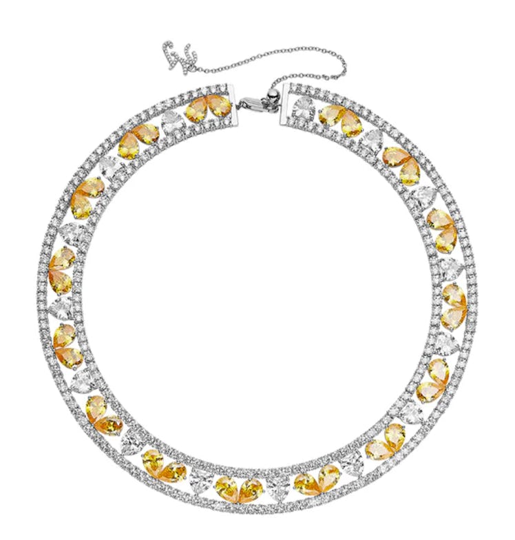 silver and yellow diamond necklace