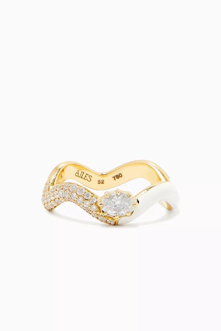 Chunky Wave Enamel & Diamond Ring in 18kt Yellow Gold