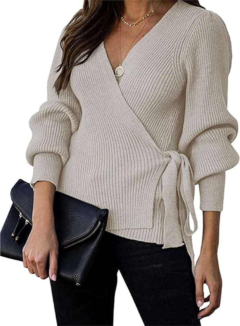 KIRUNDO Wrap Knit V-Neck Sweater