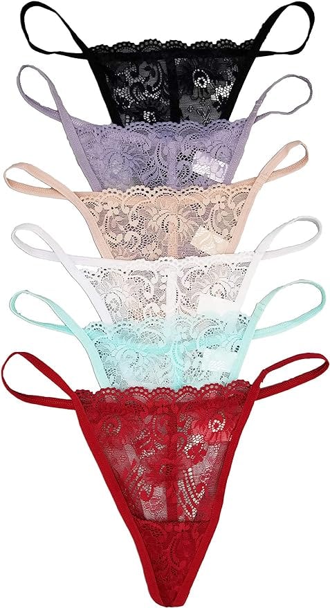 Vision Underwear Floral Lace G-String Thong Underwear (6-Pack)