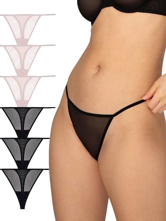 Smart & Sexy Mesh & Lace Thong Panties (6-Pack)