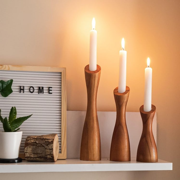 OLEEK Wood Candle Holders (Set of 3)