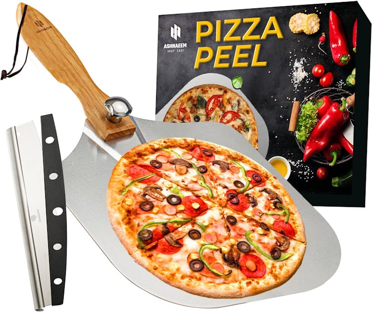 ASHNAEEM Aluminum Metal Pizza Paddle with Cutter