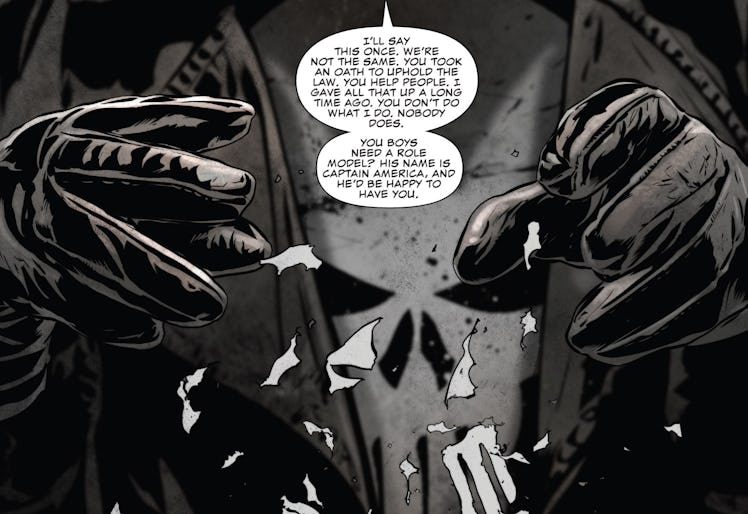 The Punisher tears a skull sticker in The Punisher #13