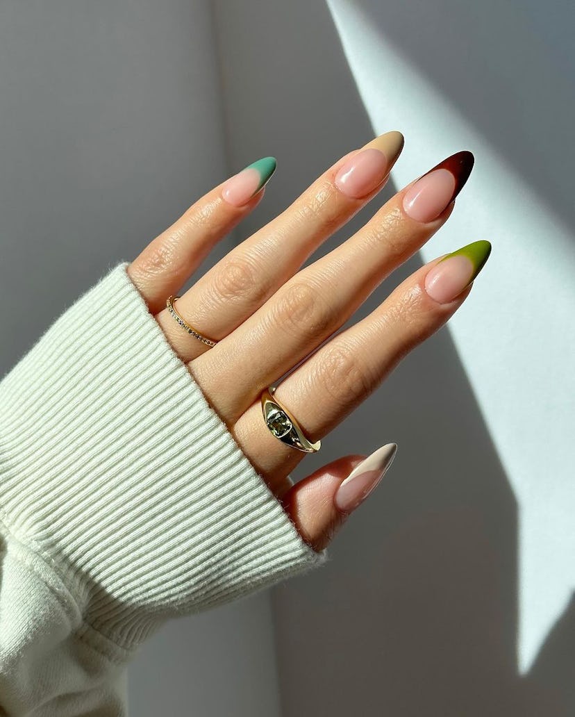 Earthy Skittle nails are perfect for Taurus signs.