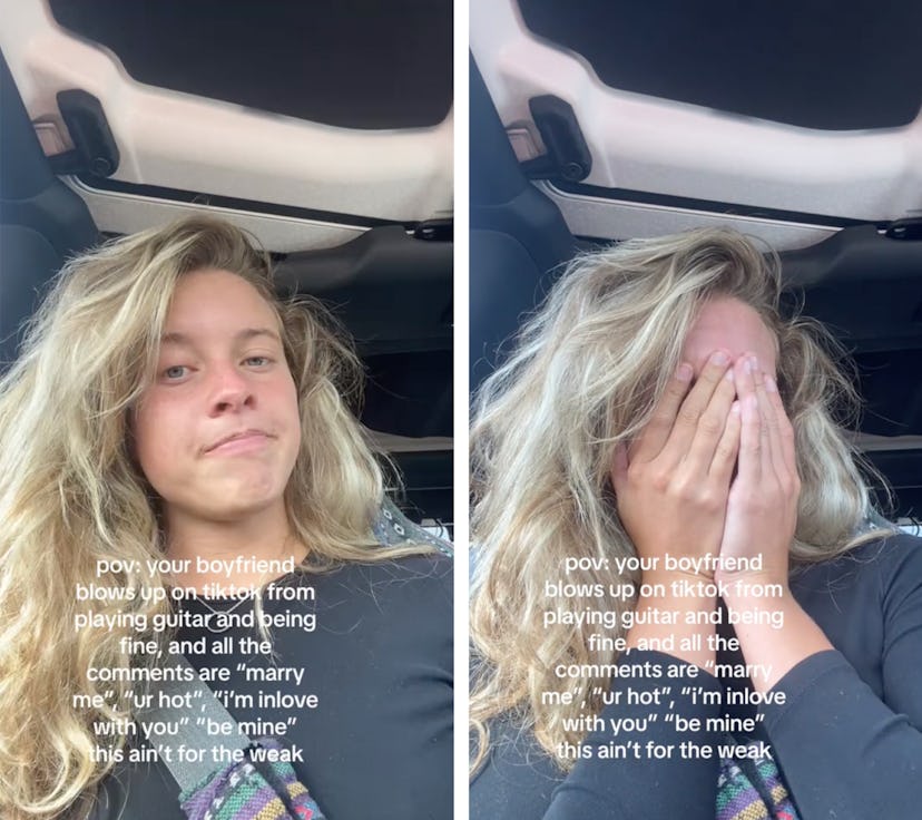 Screenshots from Nataly's TikTok about her boyfriend receiving thirsty comments.