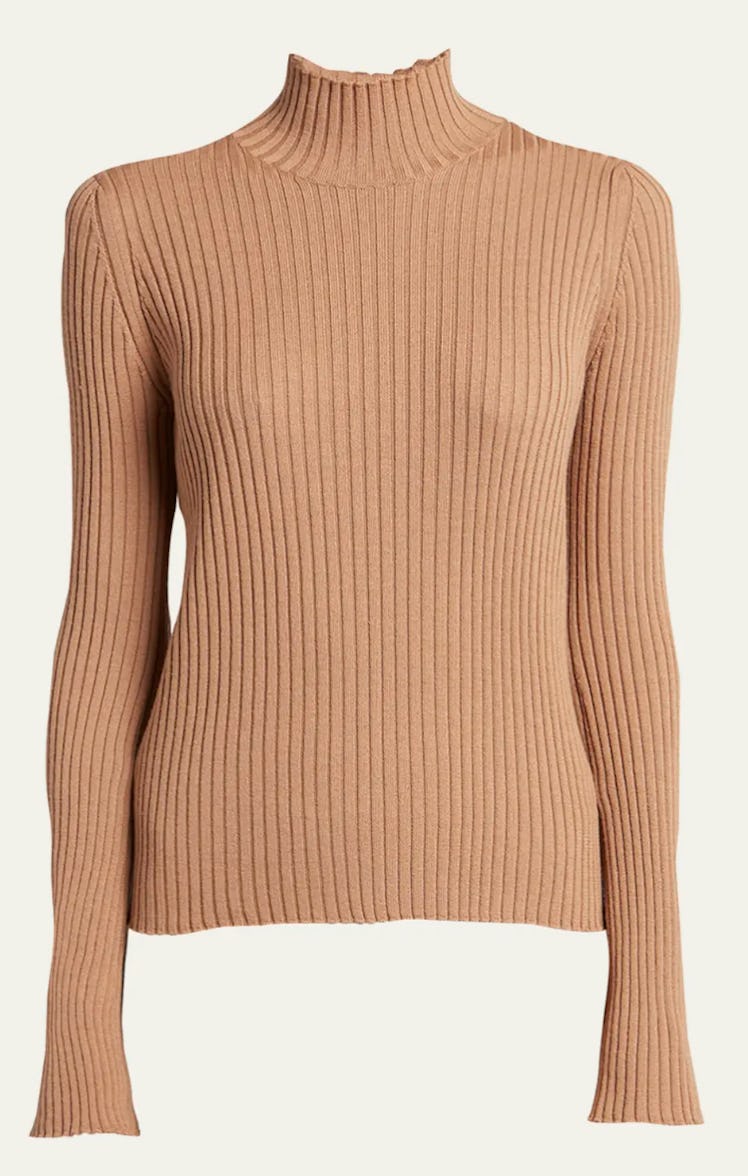taupe ribbed turtleneck top