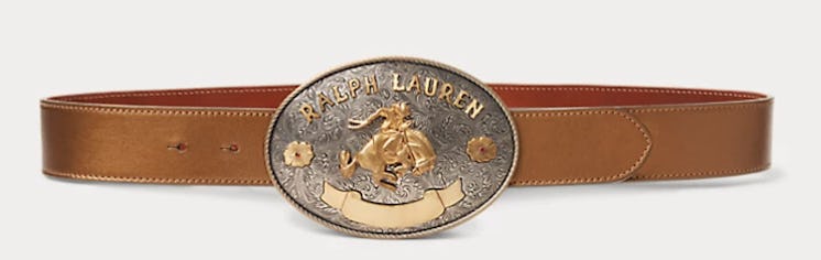 brown belt with rodeo buckle