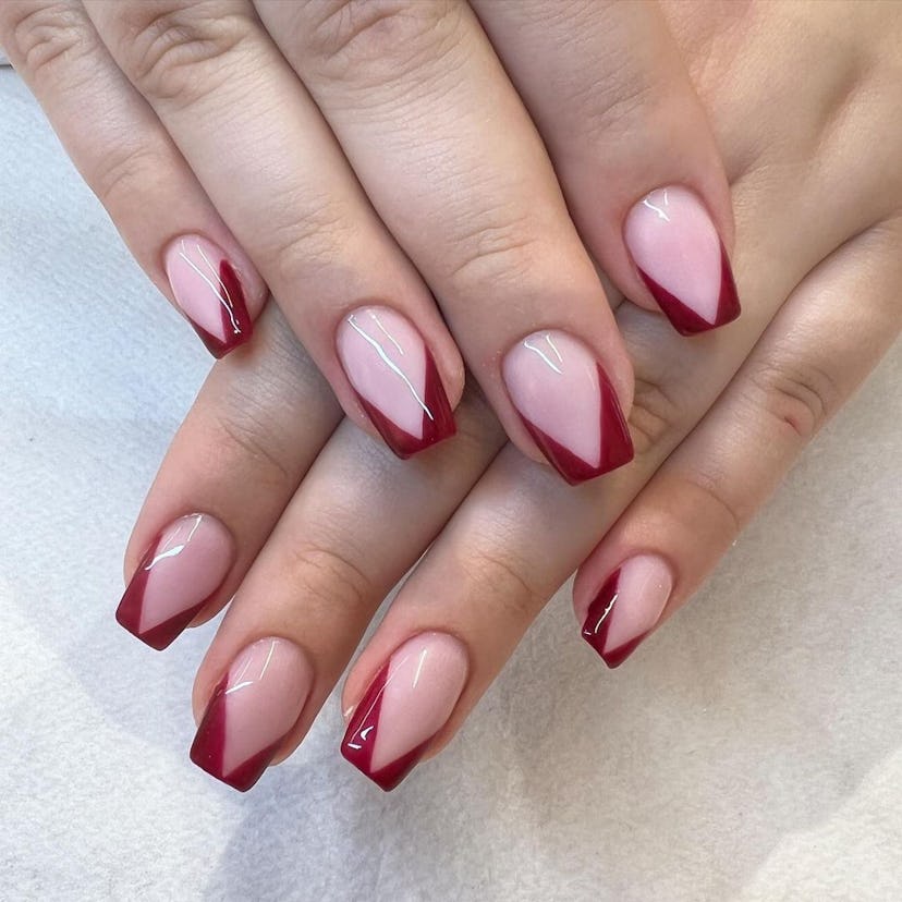 Try dark red V-tip French nails.