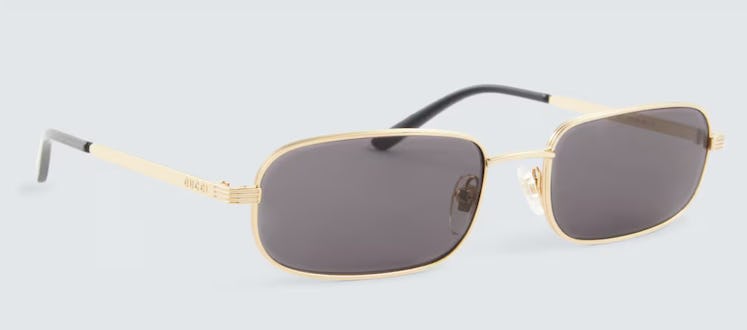 gold thin rectangular sunglasses