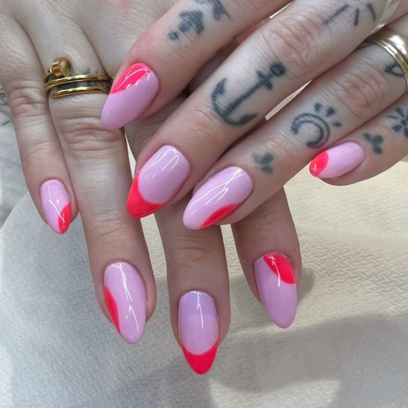 Try pink and coral nails with mod designs.