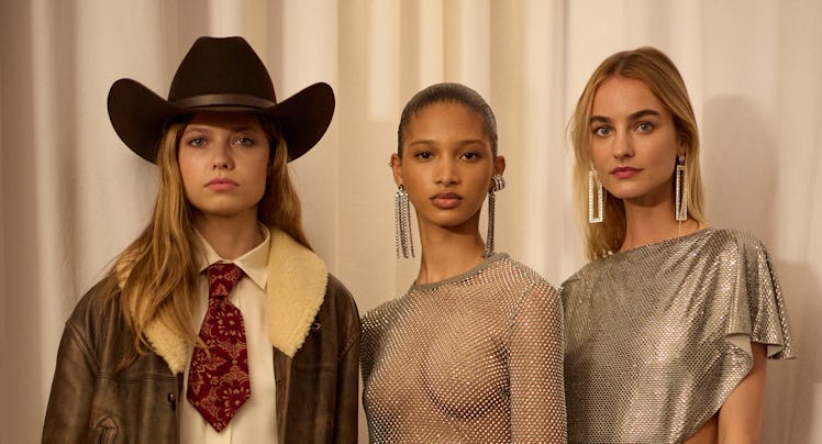 three models wearing looks from ralph lauren fall/holiday 2024 collection runway show