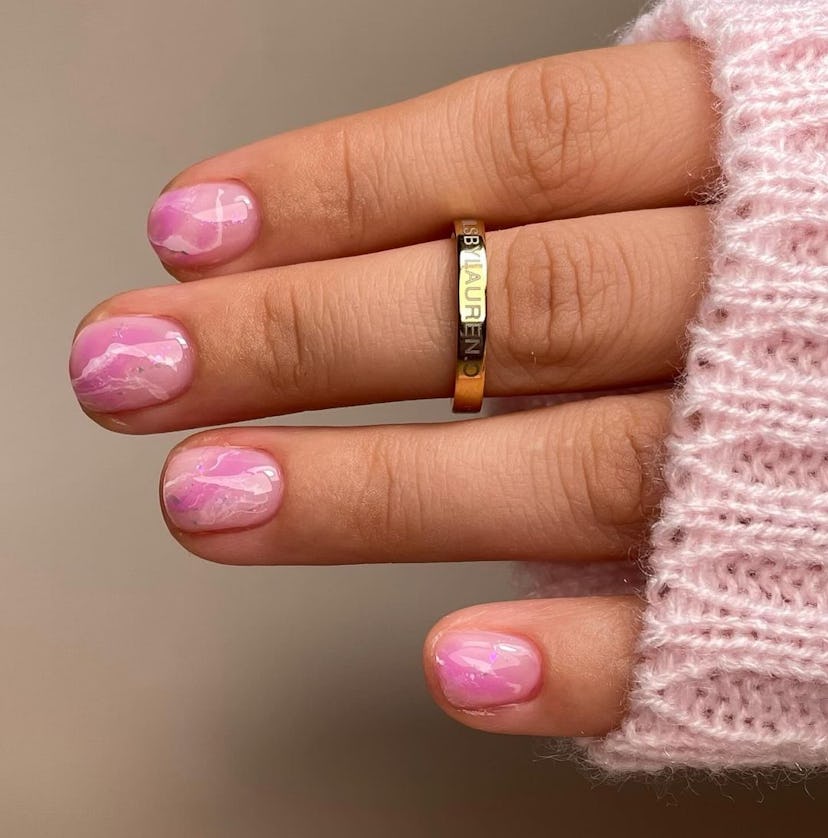 Try marbled rose quartz nails.