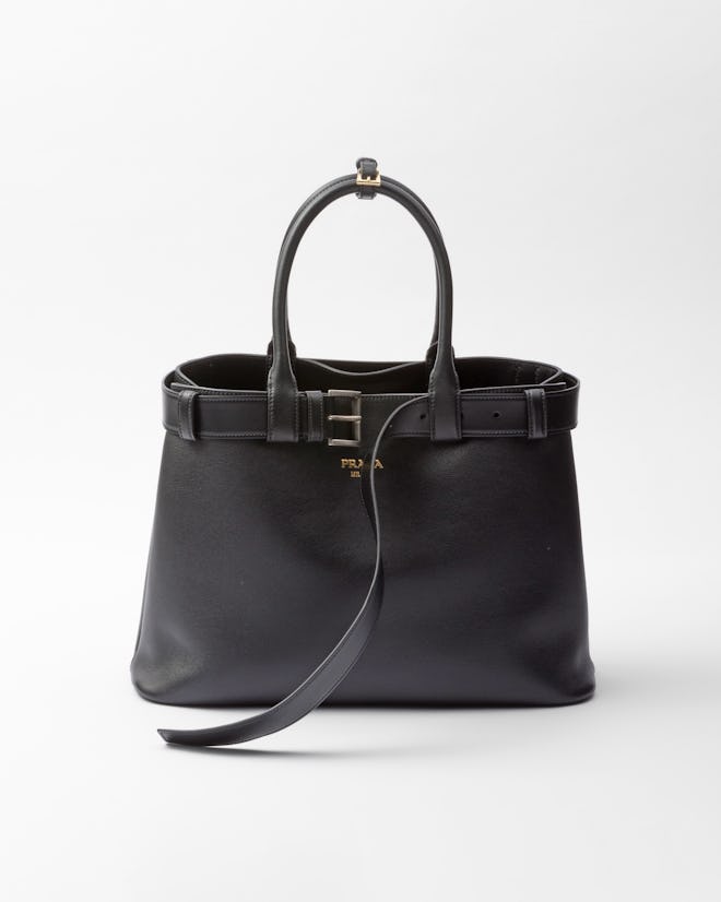 Prada Buckle Large Leather Handbag With Belt