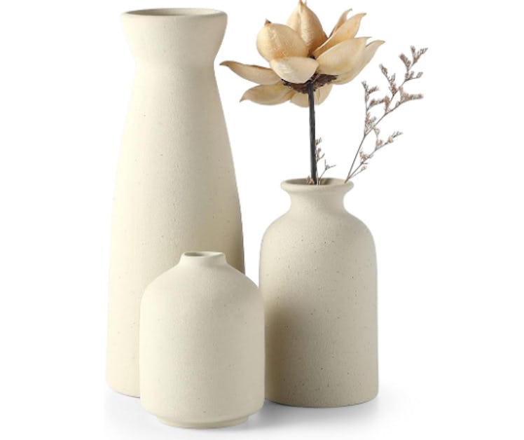 CEMABT Beige Ceramic Vase Set (3-Pack)