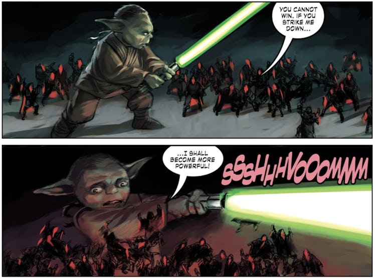The Bpfasshi Dark Jedi goes all divide and conquer on Minch in Star Wars Tales #16, published in 200...