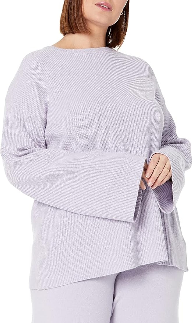 The Drop Women's Crewneck Back Slit Ribbed Pullover Sweater