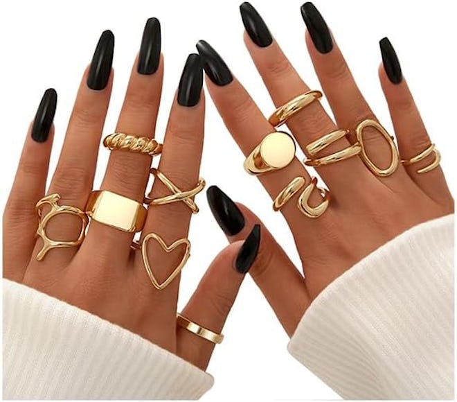 FAXHION Gold Stackable Rings Set (12 Pieces)