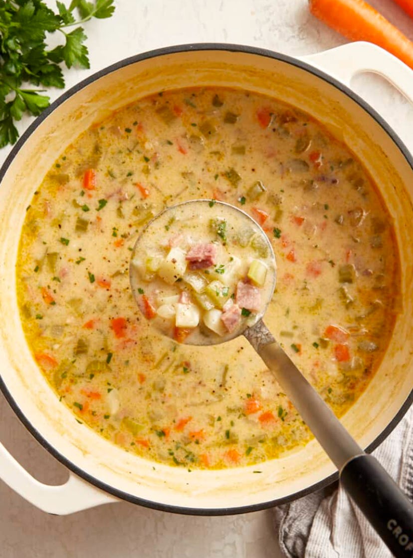 Make this ham and potato soup when you need a make ahead lunch idea to try.