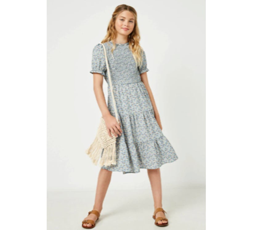 Hayden Girls Smocked Bodice Short Sleeve Tiered Midi Dress