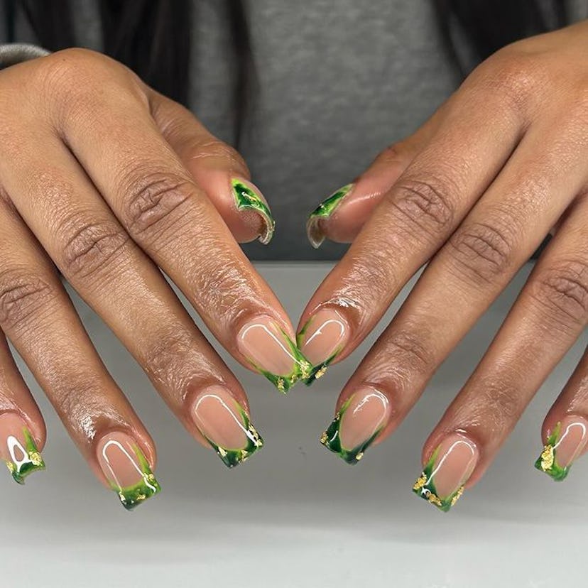 Green and gold nails