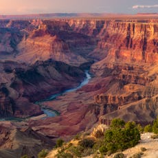 A view of the Grand Canyon at dusk.