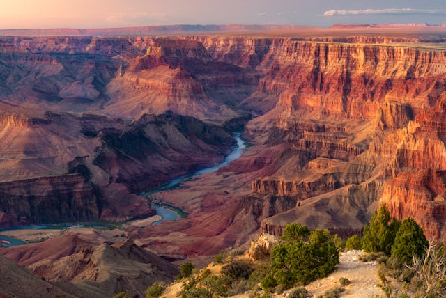 A view of the Grand Canyon at dusk.