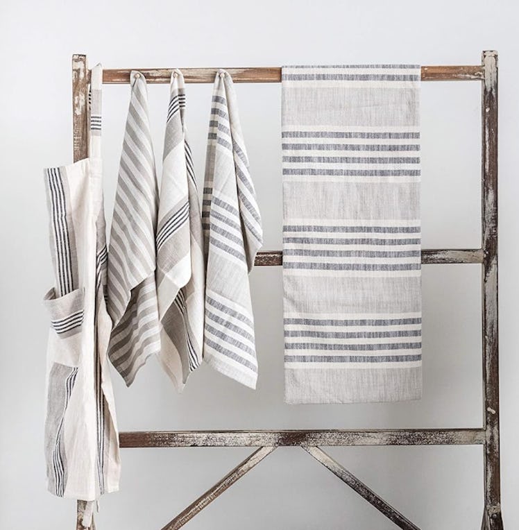 Creative Co-Op Tan & Grey Striped Cotton Tea Towels (Set of 3)