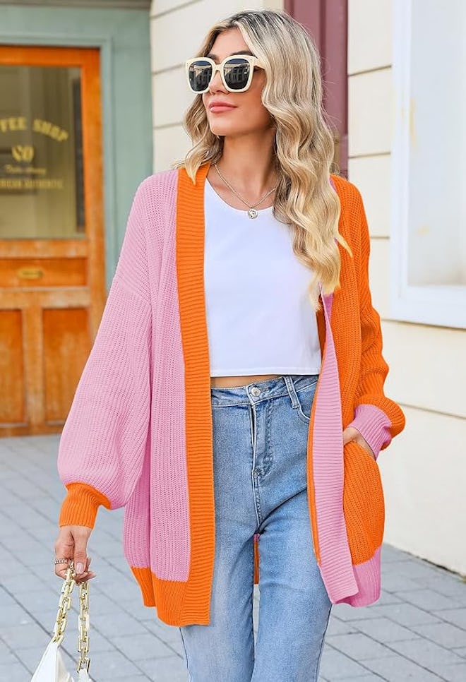 Pink Queen Ribbed Knit Oversized Cardigan