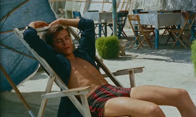 Alain Delon as Thomas Ripley in a swimsuit. 