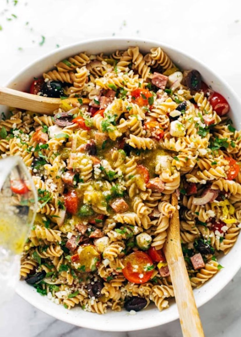 This pasta salad recipe is a great make ahead lunch idea.