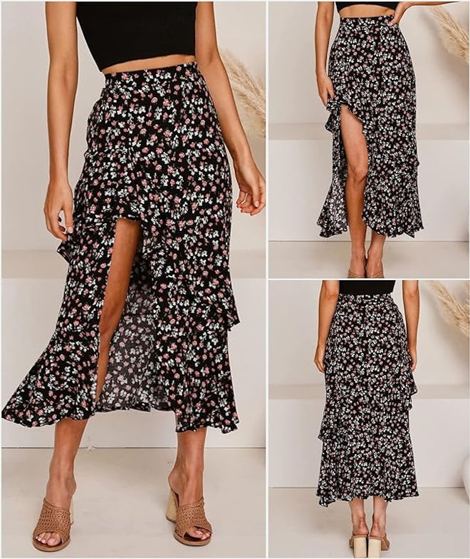BTFBM Floral-Print Ruffle Skirt