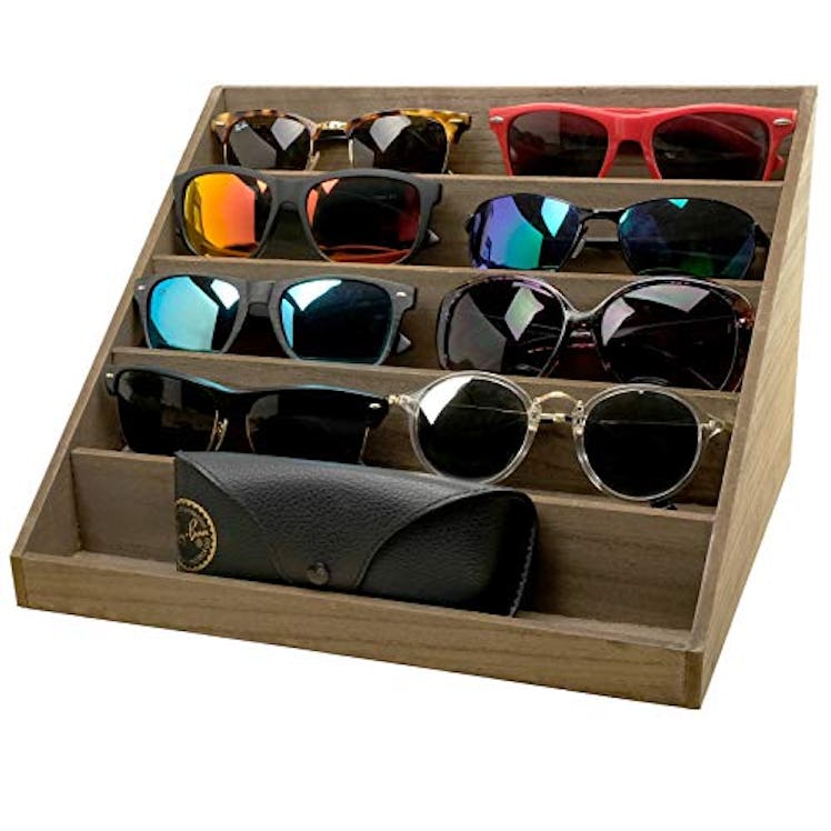 EXCELLO GLOBAL PRODUCTS Wooden Sunglass Organizer - 12.25 x 10.25 x 7.5 Inches - Holds 10 Pairs of G...